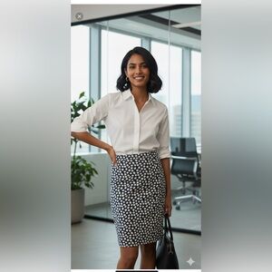 J. Crew Dark Blue Skirt with White Floral Design Size 6